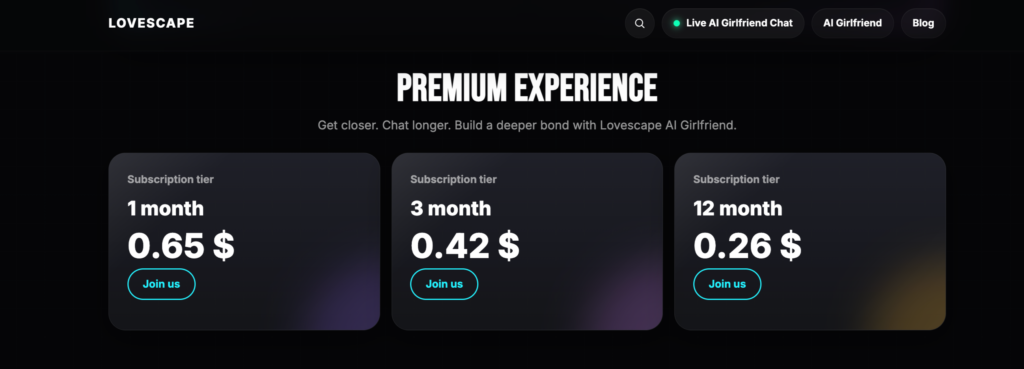Lovescape Pricing