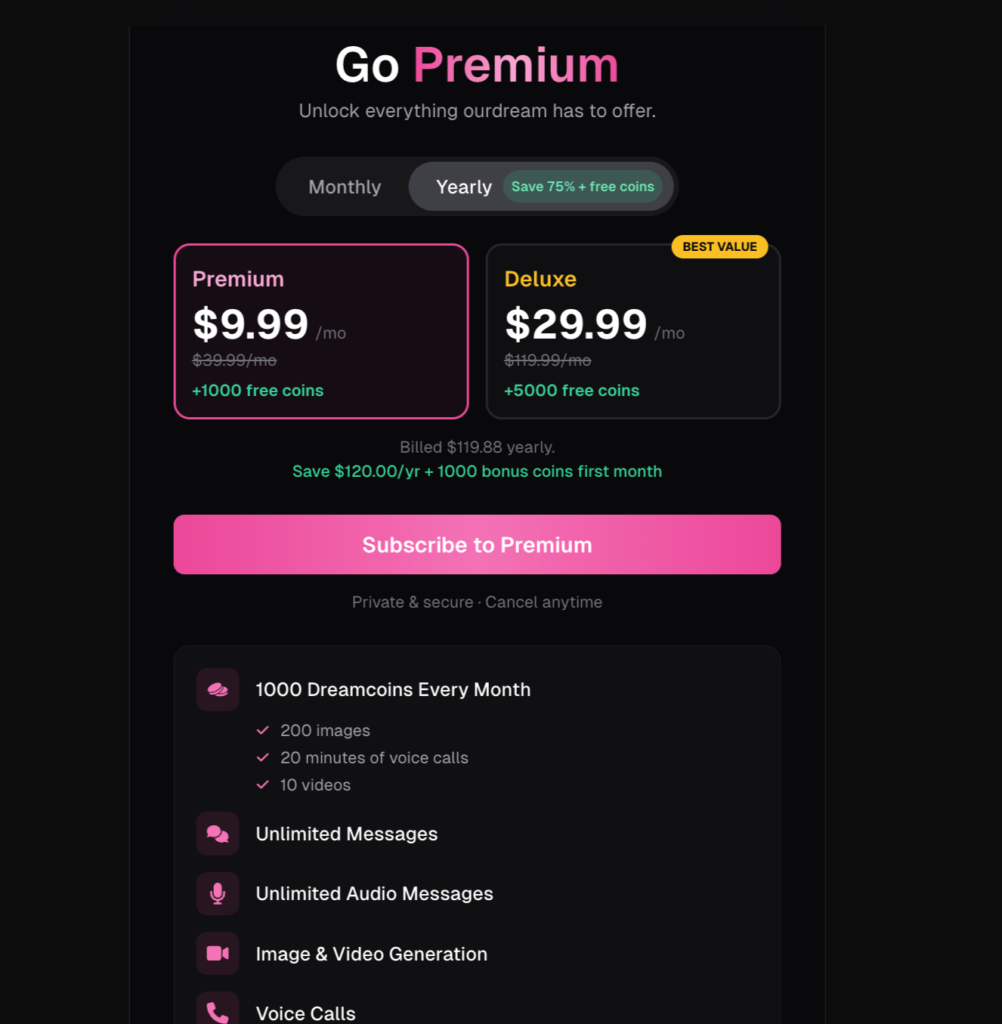 OurDream AI Pricing